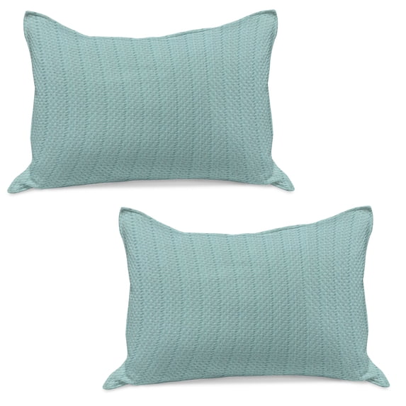 Teal Knitted Quilt Pillowcover Set of 2, Cultural Symmetrical Design Themed Pattern, Standard Queen Pillow Sham Bedroom, 30" x 20", Turquoise Grey White, by Ambesonne