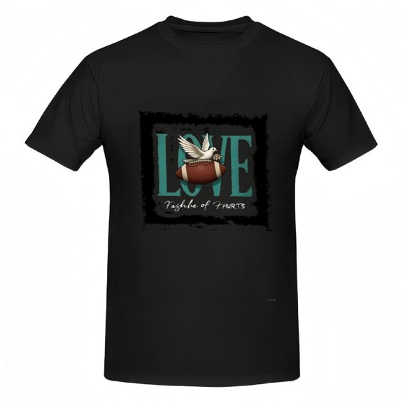 Teal ' LOVE ' Graphic Tee with Bird on Football - Women's Cotton Short Sleeve T-Shirt ' Taste of 3 Sports ' Cursive Design