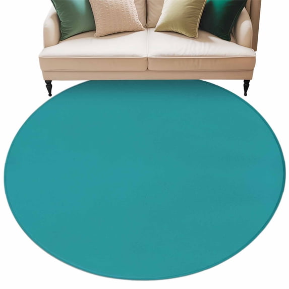 Teal Large Area Rugs for Bedroom Living Room, Soft Non Slip Carpet Bedside Rug, Turquoise Pure Teal Round Floor Cover Kitchen Accent Rug 6' for Dining Room/Office