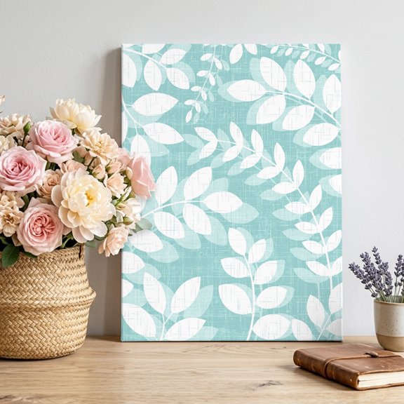 Teal Leaf Canvas Wall Art for Living Room, Farmhouse Branch Botanical Summer Rustic Poster Print Painting for Bedroom Office Home Decoration Wall Pictures Prepare To Hang 18"x24"