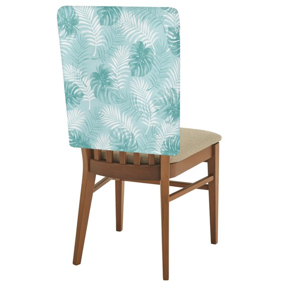 Teal Leaf Chair Back Covers Set of 2 Modern Teal Palm Leaf Monstera Removable Dining Chair Slipcovers Washable Seat Protector for Restaurant Party Banquet Kichen Decor