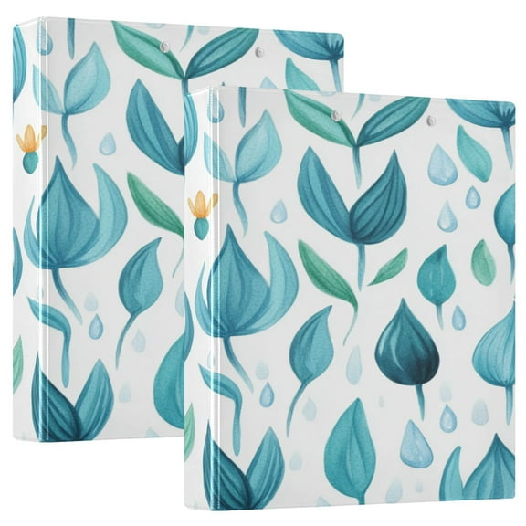 Teal Leaf Design 12.4x10.6in PVC Round Ring Binder, D-Ring 3-Hole, Metal Clip, 200 Sheets