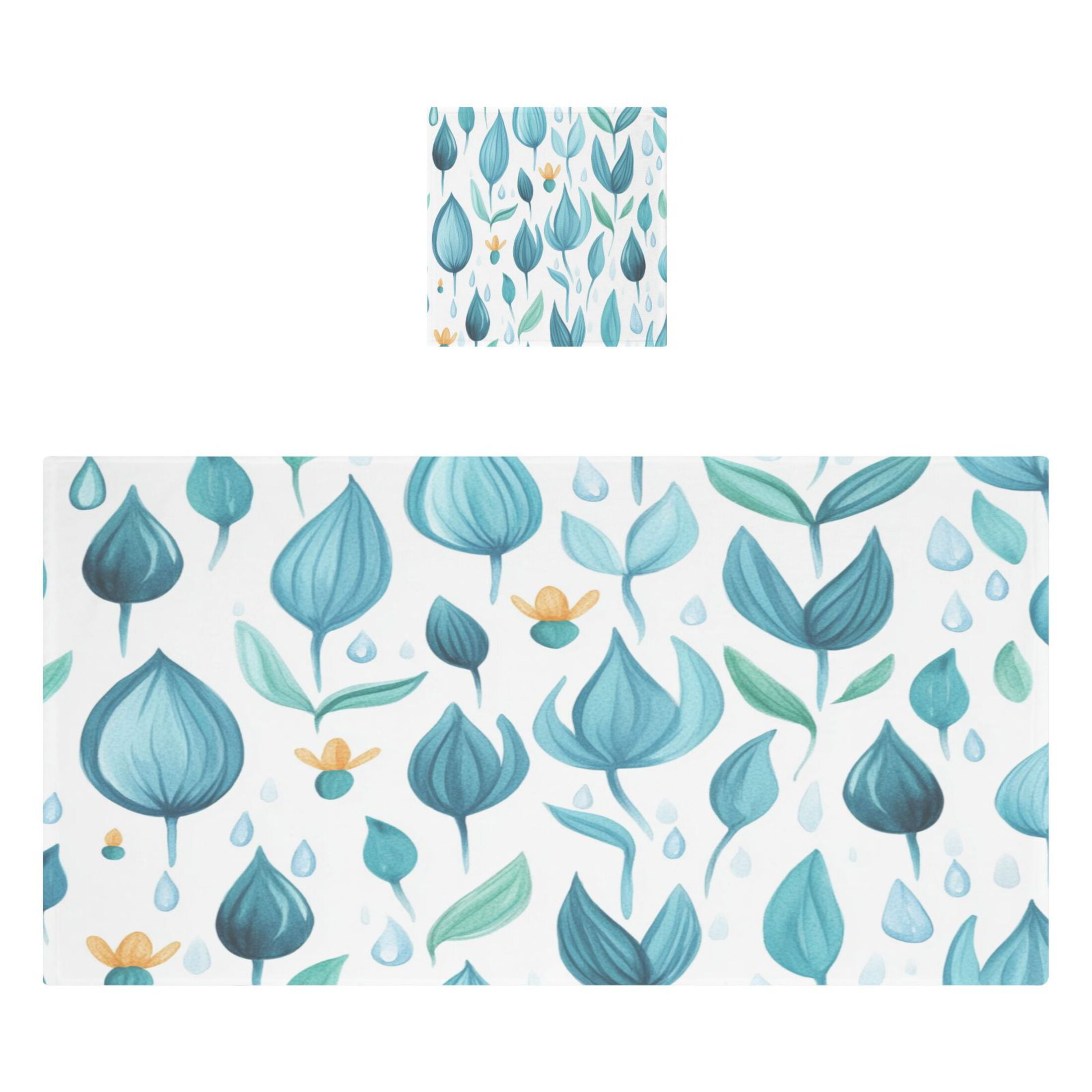 Teal Leaf Design 2 Piece Cotton Bath and Face Towel Set Soft and Absorbent, for Beach Pool Bathroom
