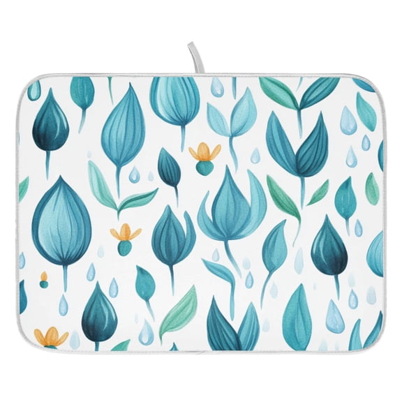 Teal Leaf Design Dish Drying Mat for Kitchen, Quick Drying Absorbent Soft Durable 16" x 18"