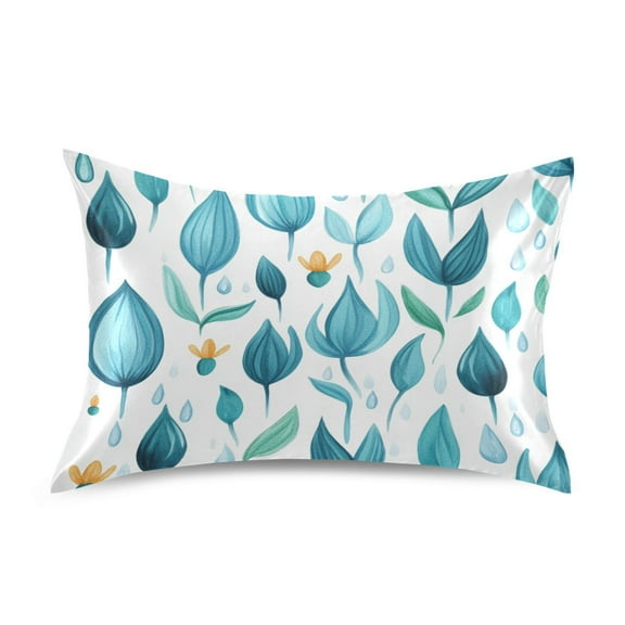 Teal Leaf Design Luxury Silky Soft Pillowcase Standard Size Wrinkle Resistant Envelope Closure 20x26in