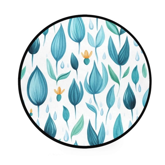 Teal Leaf Design Memory Foam Bath Mat 36" Absorbent Rug with Non Slip Base and 4 Bonus Pads