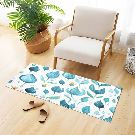 Teal Leaf Design Plush Absorbent Bath Mat Non Slip TPR Backing 39"x20" Soft Durable