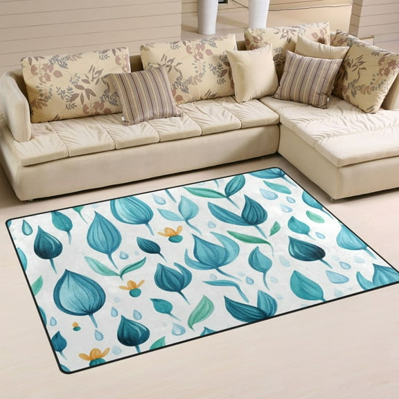 Teal Leaf Design Soft Polyester Area Rug 31''x20'', Non Slip, Memory Foam, Water Absorbent