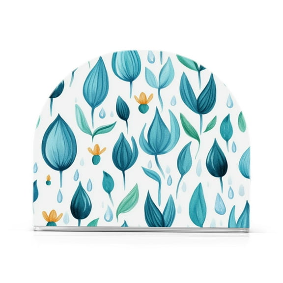 Teal Leaf Design Thick U Shape Acrylic Napkin Holder Non Slip Space Saving for Kitchen