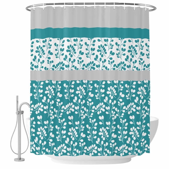 Teal Leaf Fabric Shower Curtain Summer Plant Washable Shower Curtains for Bathroom, Waterproof Bath Curtain with Hooks Home Decor 72x72in