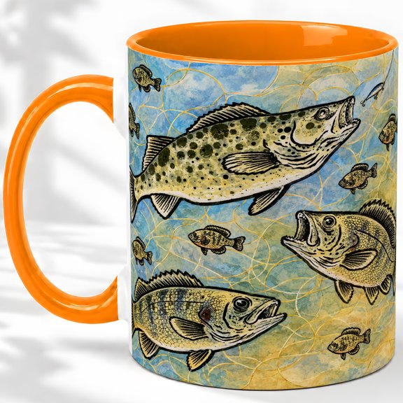 Teal Leaf Pattern Accent Mug, 11oz Ceramic Coffee Cup for Plant Lovers