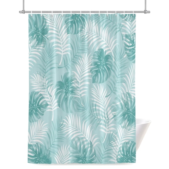 Teal Leaf Shower Curtains for Bathroom, Modern Teal Palm Leaf Monstera Waterproof Fabric Shower Curtain for Bathroom Bathtub Decoration, Machine Washable 36"x72"