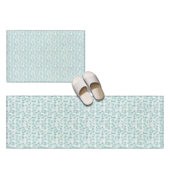 Teal Leaves 2 Pieces Non-Slip Kitchen Mat Set, Country Rustic Pastoral Botanical Aqua Leaves Soft Door Mat with Rubber Backing, Dirtproof Rugs for Entrance Doorway, 20x24in+20x48in