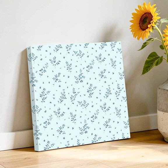Teal Leaves Canvas Wall Art, Country Pastoral Minimalist Farmhouse Leaf Pictures Wall Decor Wooden Framed Artwork Art Prints for Living Room Hallway Bedroom Office 8"x8"
