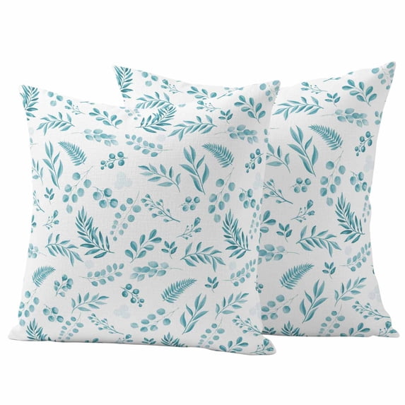 Teal Leaves Outdoor Waterproof Pillow Covers, Summer Plants Flowers Vintage Pastoral Decorative Square Throw Pillowcase Sofa Cushion Sham for Patio/Couch/Chair, 26"x26" 2 Pack