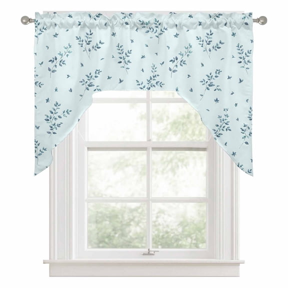 Teal Leaves Swag Valance for Windows, Country Pastoral Minimalist Farmhouse Leaf Swag Curtains Valances for Small Window Treatment Rod Pocket for Kitchen Bathroom 1 Panel 56x36in