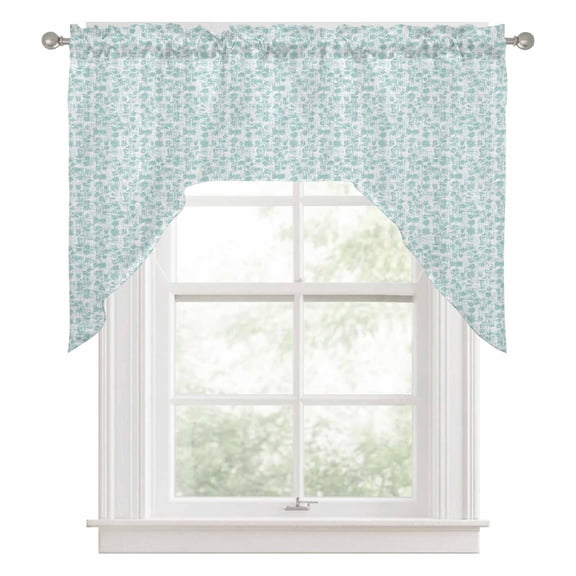 Teal Leaves Swag Valance for Windows, Country Rustic Pastoral Botanical Aqua Leaves Swag Curtains Valances for Small Window Treatment Rod Pocket for Kitchen Bathroom 1 Panel 56x36in