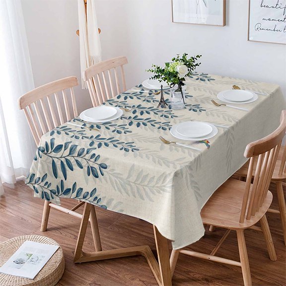 Teal Leaves, Tablecloth Rectangle Table Cloth 60x84 , Waterproof Tablecloth Outdoor Table Cloth, Farmhouse Country Botanical Animal Bird Washable Table Cover for Kitchen Dining Party