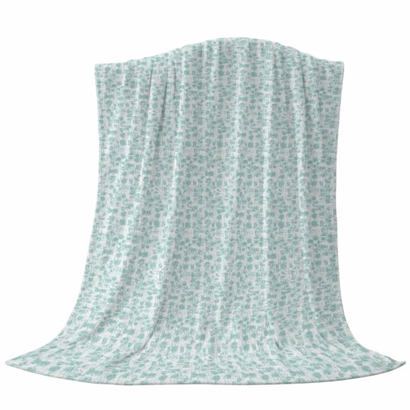 Teal Leaves Throw Flannel Blanket Country Rustic Pastoral Botanical Aqua Leaves Super Soft Cozy Bed Blanket, Lightweight Plush Fuzzy Bed Throw for Bedroom Sofa Couch Living Room 30x40in