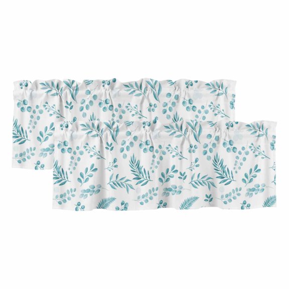 Teal Leaves Valances for Windows, Decorative Rod Pocket Window Valance Curtains, Summer Plants Flowers Vintage Pastoral Short Curtain Drapes for Kitchen/Bathroom/Living Room, 2 Panels, 42" W x 12" L