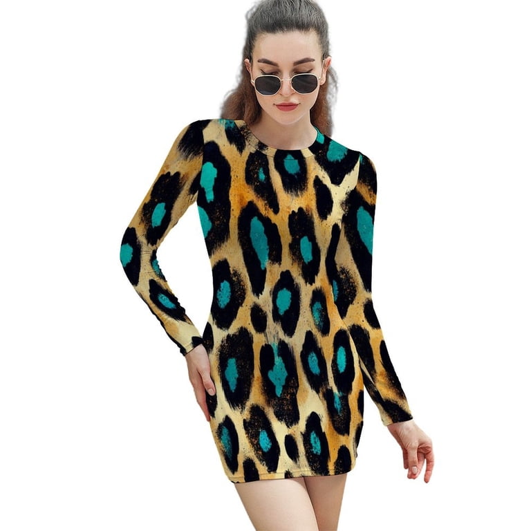 Teal Leopard Print Animal Texture Women's Long Sleeve Bodycon Dress Soft Stretchy For Everyday Wear And Special Occasions - Walmart.com Teal Leopard Print Animal Texture Women's Long Sleeve Bodycon Dress Soft Stretchy For Everyday Wear And Special Occasions - Walmart.com