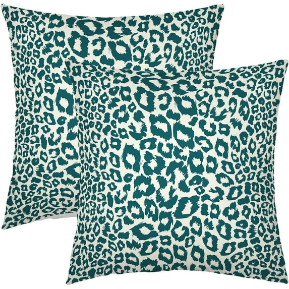 Teal Leopard Print Pillow Covers 16x16 Inch Set of 2 Cheetah Animal Spots Decorative Throw Pillows for Couch Farmhouse Square Pillow Cases Home Decor for Living Room Sofa Bed Porch Outdoor