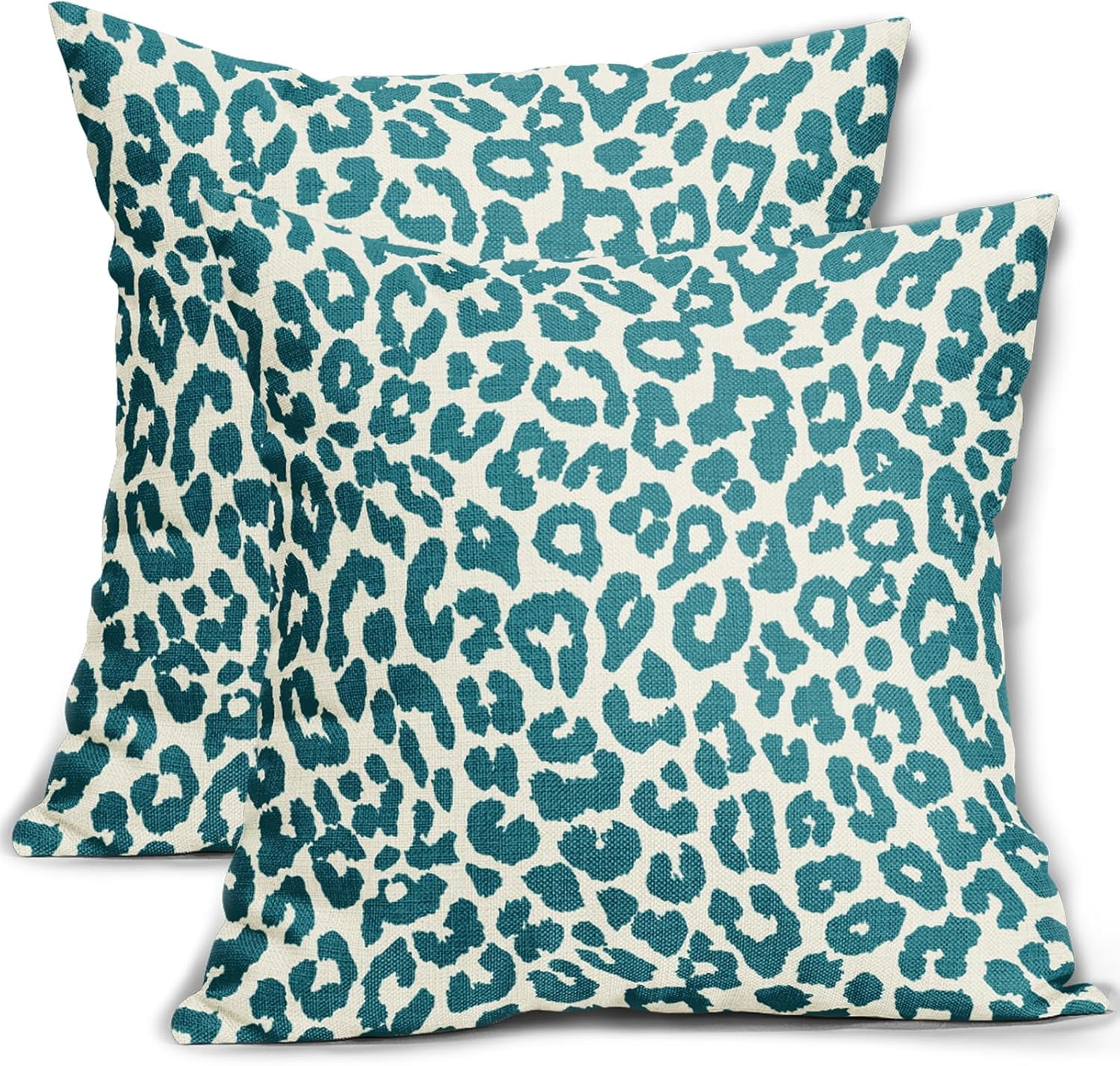 Teal Leopard Print Pillow Covers 16x16 Set of 2 Cheetah Animal Pattern