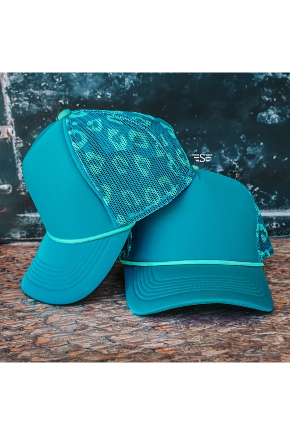 Teal Leopard Printed Mesh Back Magna Pony Cap