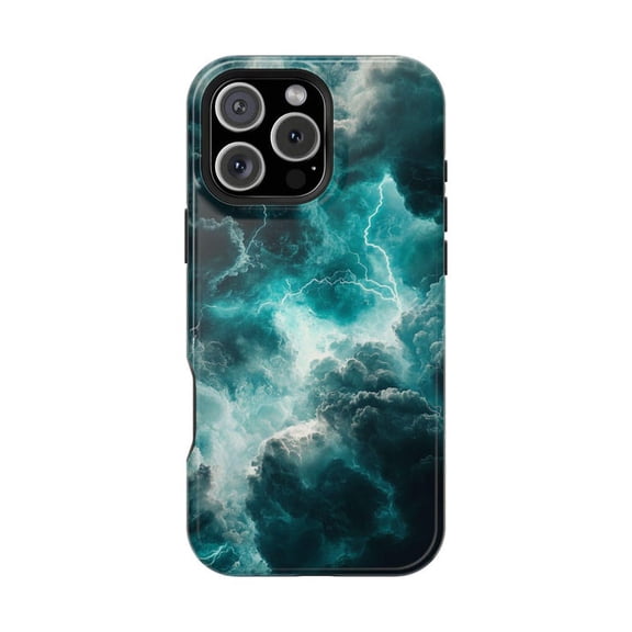 Teal Lightning Storm Abstract Art Phone Case Electric Sky Pattern for iPhone 17 16 15 14 13 12 11 Pro Max