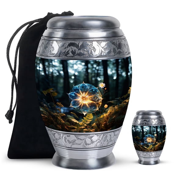 Teal Lily Cremation Large And Small Urns For Human Ashes Adult Mom - Funeral Urn For Ashes Adult Men - Memorial Unique Gift For Decorative - Combo 10Inch 200Lbs And 3Inch 2Tbsp Capacity