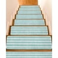 thumbnail image 1 of Teal Linen Stripes Stair Treads Non Slip for Steps Vintage Country 15 Pcs Reusable Adhesive Stair Runner Mats for Dogs Elders Carpet Treads Rugs for Staircase 8x30 In, 1 of 7