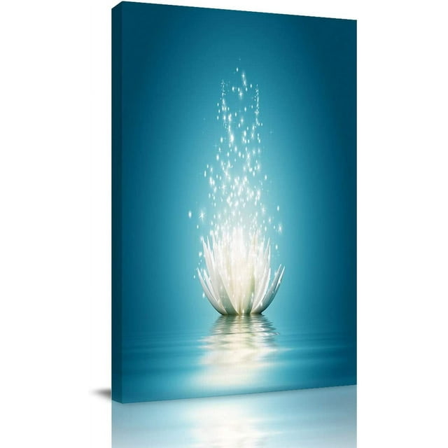 Teal Lotus Flower Canvas Wall Art Turquoise Decor for Bedroom Bathroom