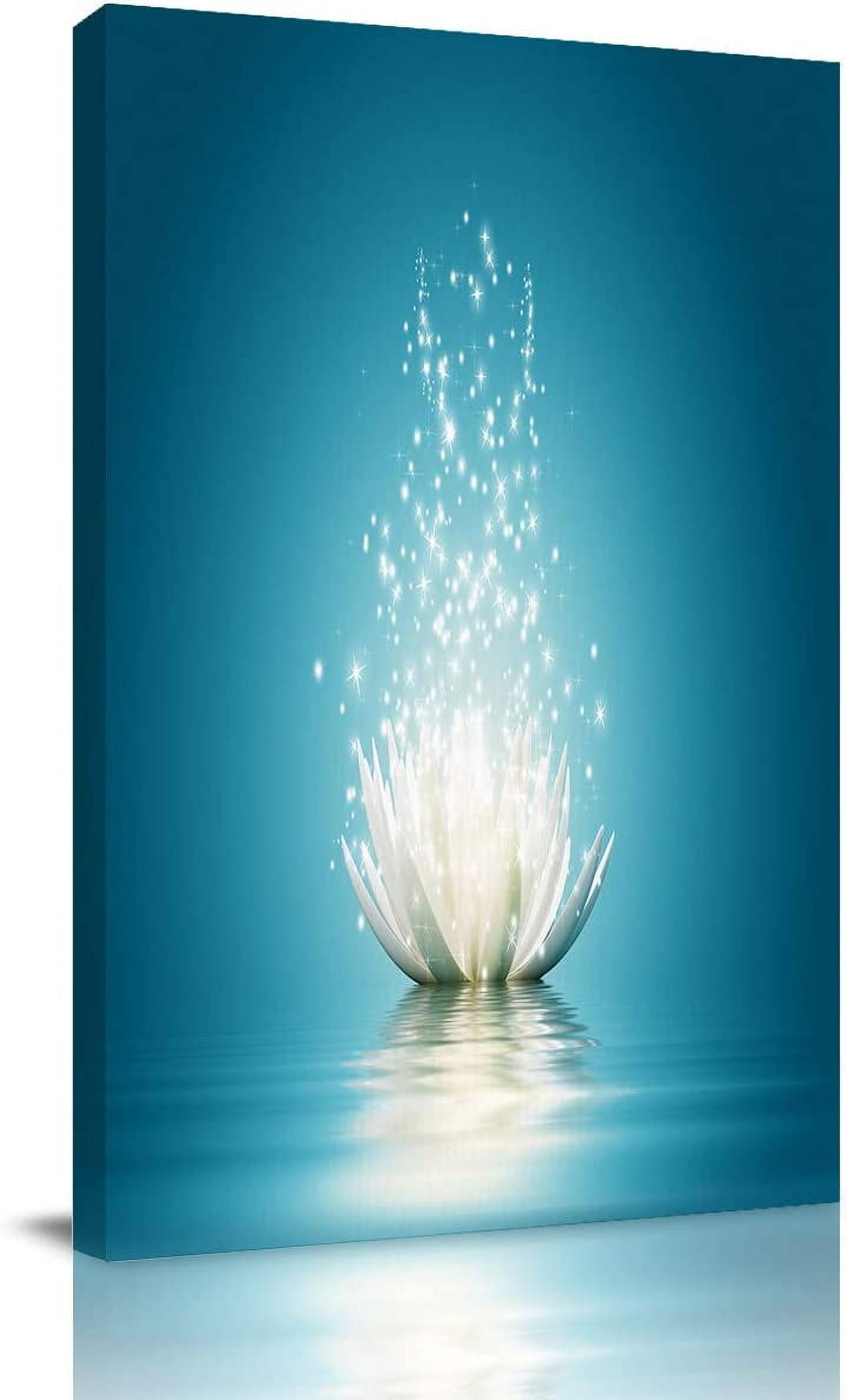 Teal Lotus Flower Canvas Wall Art Turquoise Decor for Bedroom Bathroom Abstract Picture Print Painting,Framed Artwork for Living Room,Office 12"Wx18"L