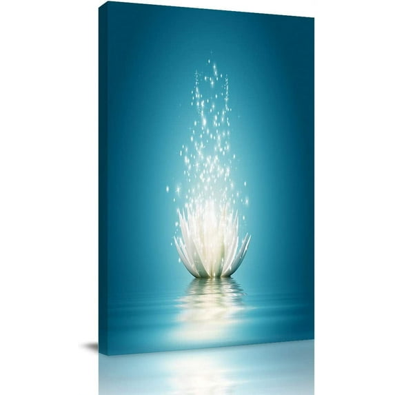 Teal Lotus Flower Canvas Wall Art Turquoise Decor for Bedroom Bathroom Abstract Picture Print Painting,Framed Artwork for Living Room,Office 12"Wx18"L