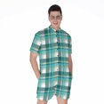 thumbnail image 1 of Teal Madras Pattern Short Sleeve Men'S Rompers Casual Summer Jumpsuits Outfit, 1 of 4