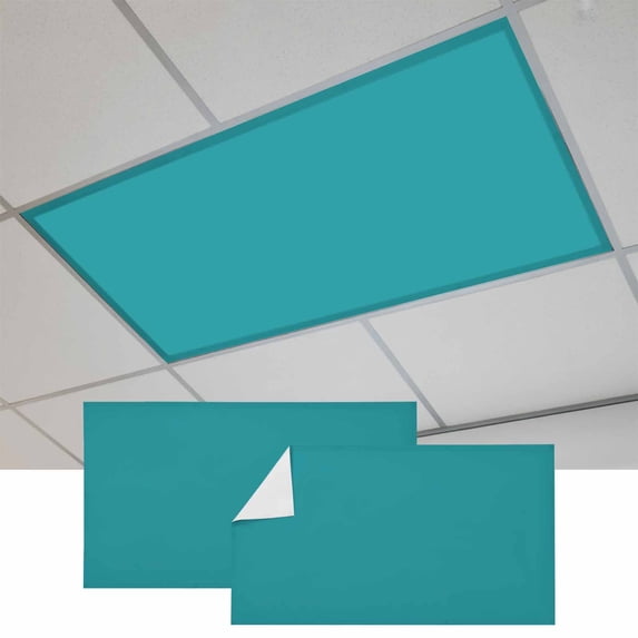 Teal Magnetic Fluorescent Light Covers for Ceiling Lights 2 x 4 Feet, Turquoise Pure Teal Office Classroom Kitchen Drop Ceiling Light Covers Lighting Filters Shade Panel 2 Packs