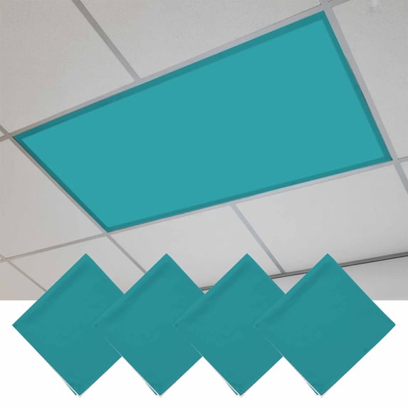 Teal Magnetic Fluorescent Light Covers for Ceiling Lights 2 x 4 Feet, Turquoise Pure Teal Office Classroom Kitchen Drop Ceiling Light Covers Lighting Filters Shade Panel 4 Packs