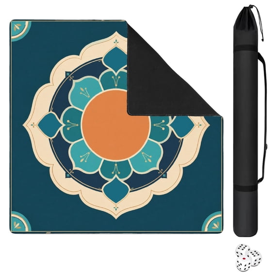 Teal Mandala Floral Mahjong Mat 31.5x31.5 Inch | Non-Slip And Noise Reduction Mah Jong Table Mat Cover with Carrying Bag For Mahjong Lovers, Poker, Board Games And Dominoes