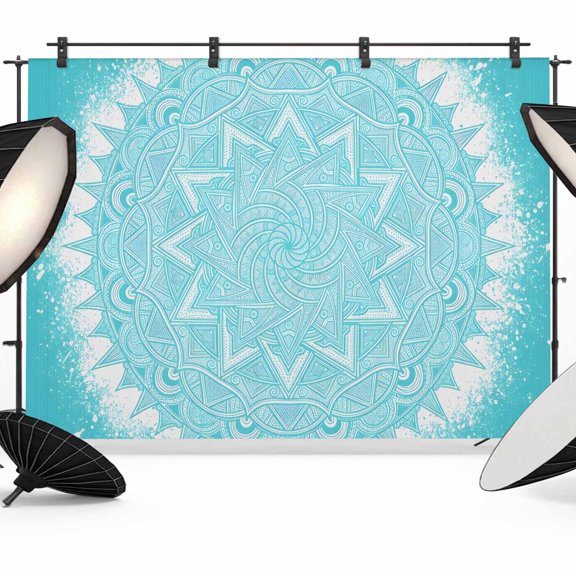 Teal Mandalas Backdrop for Photography, Art Boho Teal Blue Kaleidoscope Flower Pattern Photo Backdrop Portrait Background Party Banner Photo Backgrounds for Studio Booth Props, 12x8ft