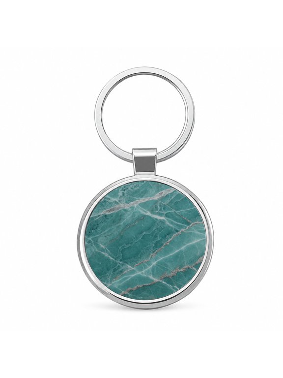 Teal Marble Abstract Texture Metal Round Keychain
