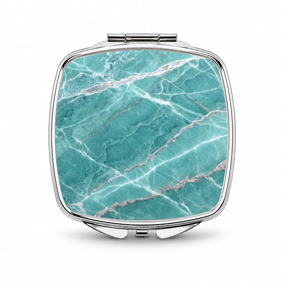 Teal Marble Abstract Texture Travel Makeup Handbag Purse Small Pocket Compact Mirror