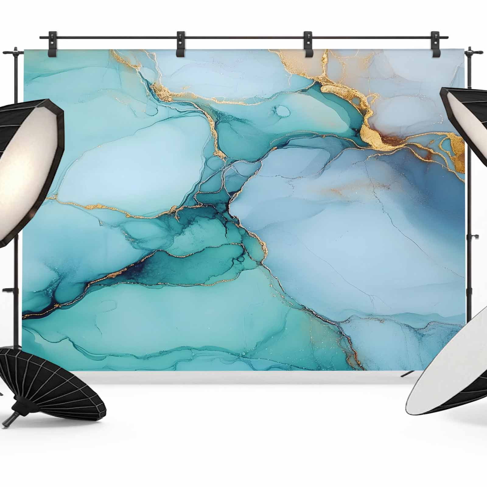 Teal Marble Backdrop for Photography,Fabric Photo Background Backdrop,Contemporary Ink Painted Abstract Art Photo Booth Background for Portrait Photoshoot Video Wedding Studio Decoration Banner 7x5ft