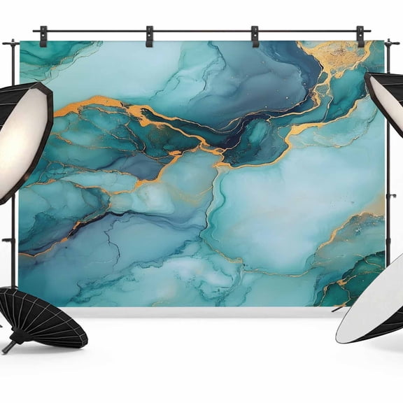 Teal Marble Backdrop for Photography, Fabric Photo Background Backdrop, Modern Abstract Art Luxury Yellow Photo Booth Background for Portrait Photoshoot Video Wedding Studio Decoration Banner 12x8ft