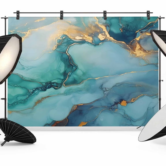 Teal Marble Backdrop for Photoshoot, Photography Photo Studio Background Wall Backdrop, Impressionist Ink Painted Abstract Back Drop Banner Panel for Portraits Wedding Live Streaming Decor 7x5Ft
