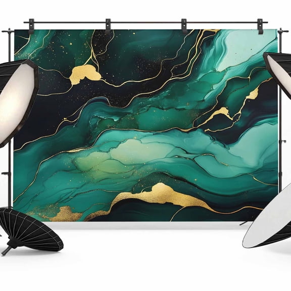 Teal Marble Backdrop for Photoshoot,Photography Photo Studio Background Wall Backdrop,Modern Green Golden Abstract Ombre Texture Back Drop Banner Panel for Portraits Wedding Live Streaming 7x5Ft