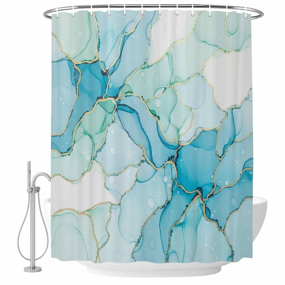 Teal Marble Bathroom Shower Curtains with Hooks, Modern Abstract Art Watercolor Blue Green Teal Waves Waterproof Fabric Washable Shower Curtain for Home Hotel Bathtub Decor 36x72 Inch