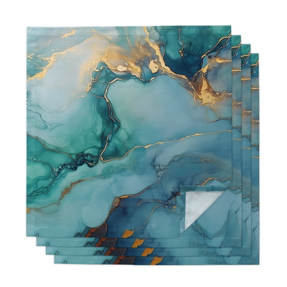 Teal Marble Cloth Napkins, Impressionist Ink Painted Abstract Washable and Reusable Dinner Napkins Set of 4, Table Napkin for Kitchen Party Birthday Wedding Hotel Housewarming 20"x20"