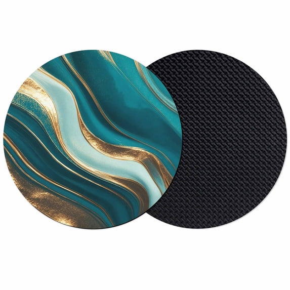 Teal Marble Coasters Set of 2, Absorbent Coasters for Drinks, Modern Abstract Gold Fluid Art Coaster for Desk Coffee Table Protection, Home Decor House Warming Gifts 4"