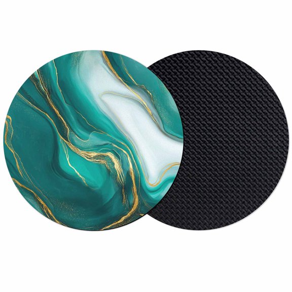 Teal Marble Coasters Set of 2, Absorbent Coasters for Drinks, Modern Gradient Abstract Gold Fluid Art Coaster for Desk Coffee Table Protection, Home Decor House Warming Gifts 4"