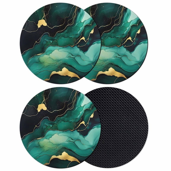 Teal Marble Coasters Set of 4, Absorbent Coasters for Drinks, Modern Green Golden Abstract Ombre Texture Coaster for Desk Coffee Table Protection, Home Decor House Warming Gifts 4"